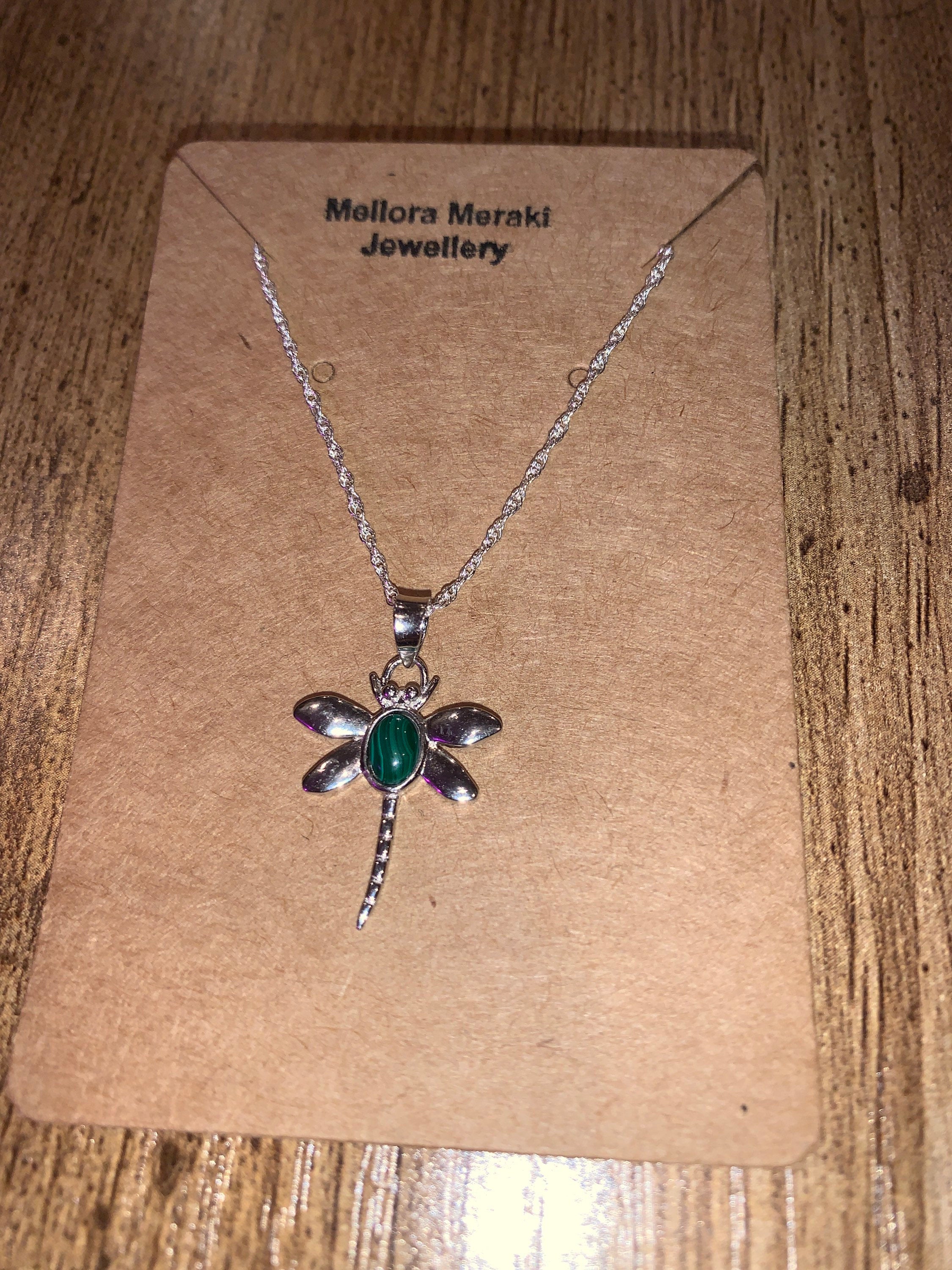 Sterling Silver dragonfly pendant with Malachite